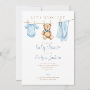 Blaue Jungenkleiderleine Baby Shower Alles in Eine Einladung