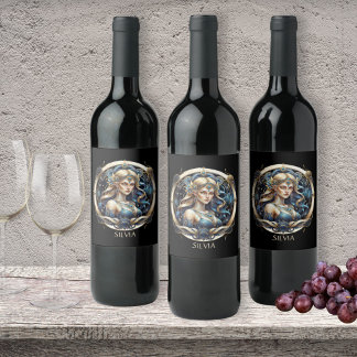 Blaue Jungfrau Typografie Astrologie Symbol Virgo Weinetikett