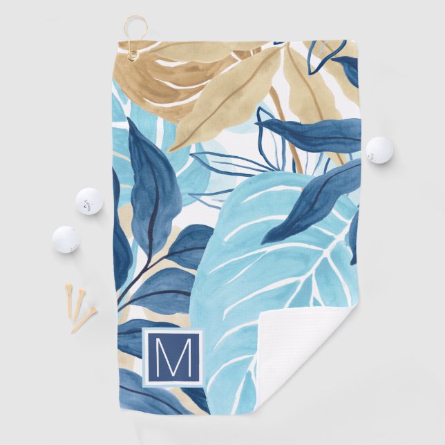 Blaue Jungle-Blätter Golfhandtuch (Insitu)
