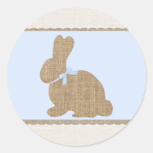 Blaue & Jute Rustikale Hasen Oster-Babyparty Runder Aufkleber