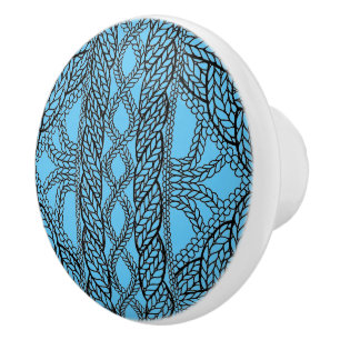 BLAUE KABEL-GESTRICKTE Keramik-Knopf Keramikknauf