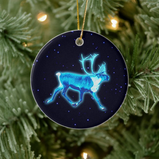 Blaue Karibik (Reindeer) Keramik Ornament (Baum)