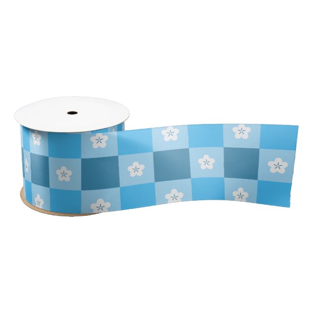 Blaue Karierte Blumenmuster Satinband (Spule)
