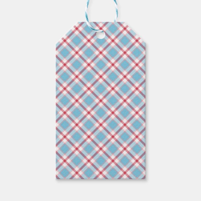 Blaue karierte Geschenkmarke Geschenkanhänger (Vorderseite)