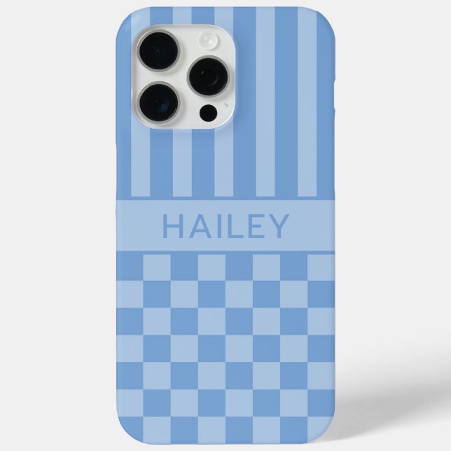 Blaue Karierte Gestreifte Personalisierte Case-Mate iPhone Hülle (Rückseite)