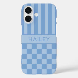 Blaue karierte gestreifte Personalisierung iPhone 16 Hülle