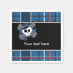 Blaue Karierte Totenkopf- und Knochen-Geburtstags- Serviette