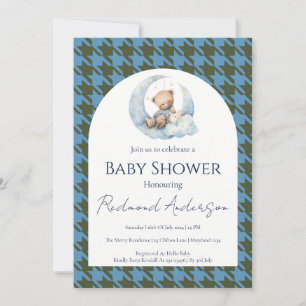 Blaue Karo-Baby-Shower-Einladung Einladung
