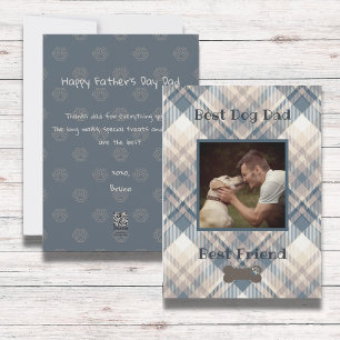 Blaue Karo Beste Hund-Vater-Foto-Flatcard Feiertagskarte