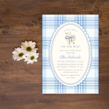Blaue Karo Kleine Huhn Junge Baby Shower 