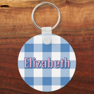 Blaue Karo Preppy Mädchen Personalisierte Schultas Schlüsselanhänger