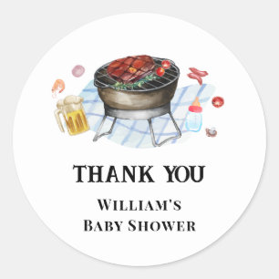 Blaue Karo-Retro-Country-Baby-Q-Baby-Party Runder Aufkleber