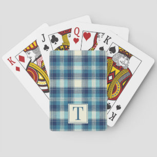 Blaue Karo-Tartan-Monogramm-Initiale Spielkarten