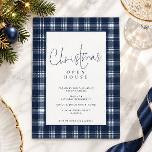 Blaue Karo-Tartan-Open-House-Weihnachtsfeier Einladung