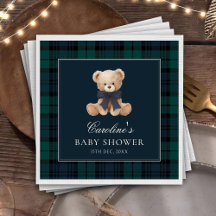 Blaue Karo-Teddybär-Baby-Shower-Servietten