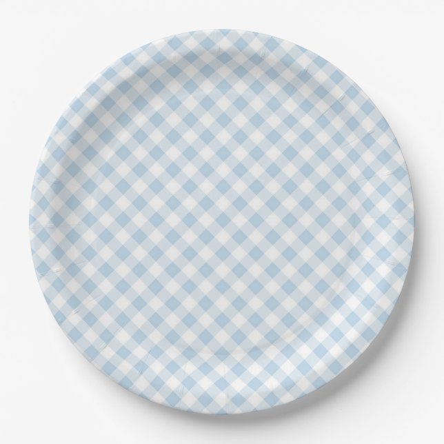 Blaue Karos Pappteller (Vorderseite)