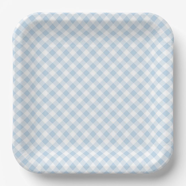 Blaue Karos Pappteller (Vorderseite)