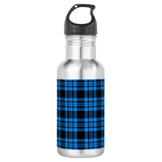 Blaue Karos, schwarzer Tartan; Musterdesign Edelstahlflasche