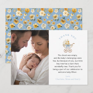Blaue Karosse Foto Baby Shower Dankeskarten Dankeskarte