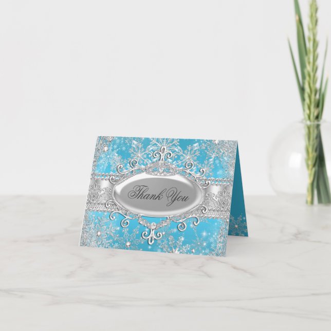 Blaue Karte Prinzessin-Winter Wonderland Thank You (Vorderseite)