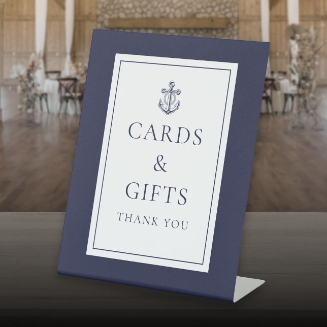 Blaue Karten und Geschenke der Marine Sockelschild (Nautical Anchor Navy Blue Cards And Gifts Pedestal Sign)