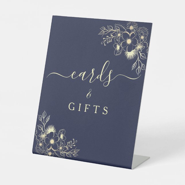 Blaue Karten und Geschenke für Hochzeiten Sockelschild (Vorderseite)