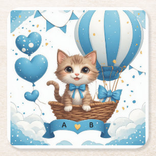 Blaue Kätzchen-Baby-Party-Wünsche 🐱 Rechteckiger Pappuntersetzer