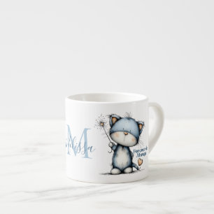 Blaue Katze „Für immer und ewig“ Herzballon-Design Espressotasse