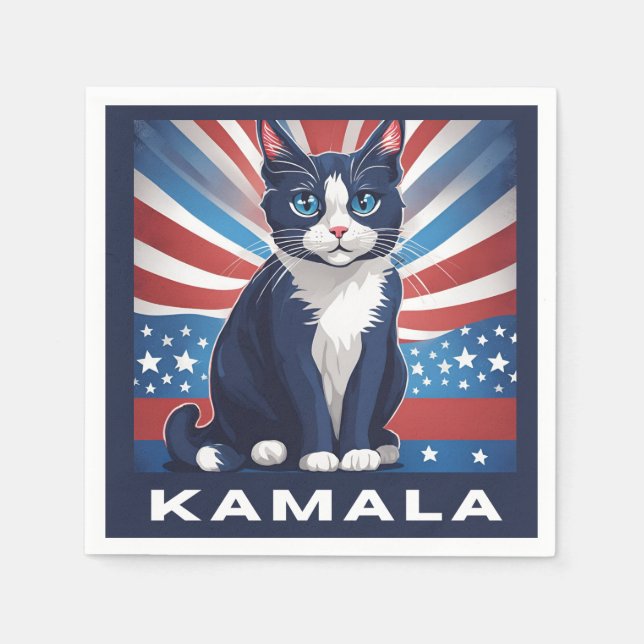 Blaue Katze für Kamala 2024 US-Wahldemokrat Serviette (Vorderseite)