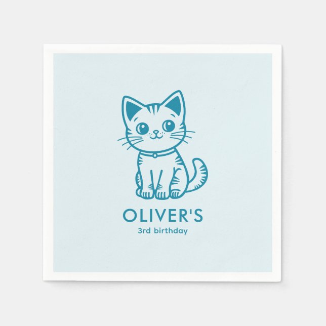 Blaue Katze Geburtstagsparty mit Farbkätzchen Serviette (Vorderseite)
