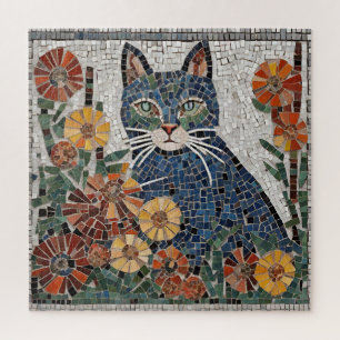 Blaue Katze mit Blume geflecktem Mosaik