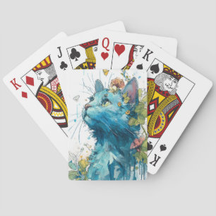 Blaue Katze mit Blume Spielkarten