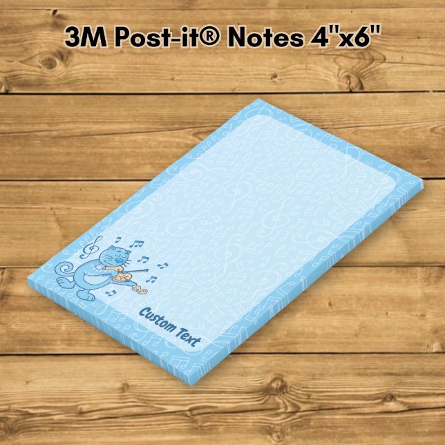 Blaue Katze mit Geigennotizen Post-it Klebezettel (Von Creator hochgeladen)
