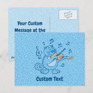 Blaue Katze mit Violine Postkarte