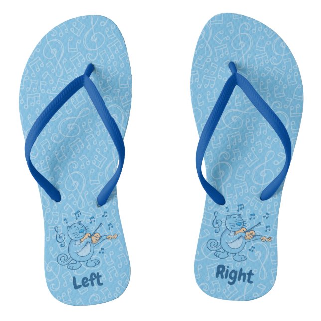 Blaue Katze mit Violinspiegeln Flip Flops (Fußbett)