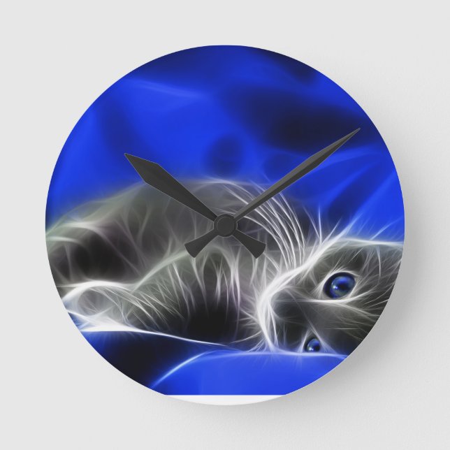 blaue Katze Runde Wanduhr (Vorderseite)