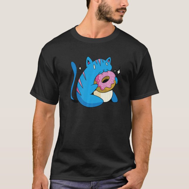 Blaue Katze und Donuts T-Shirt (Vorderseite)