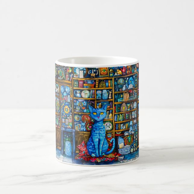 Blaue Katze von Farbiger Regal Kaffeetasse (Mittel)