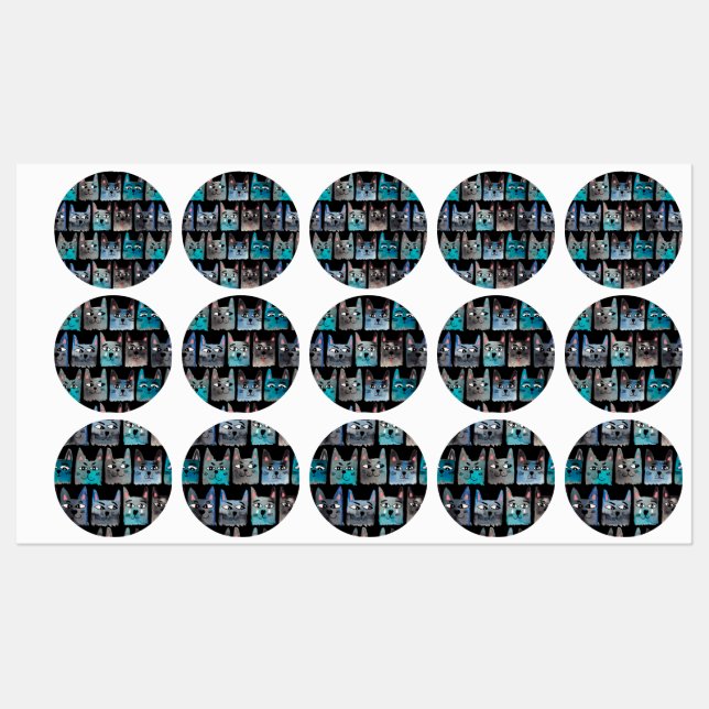 Blaue Katzen Etiketten (Blatt)