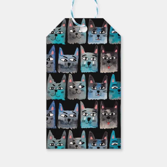 Blaue Katzen Geschenkanhänger (Vorderseite)