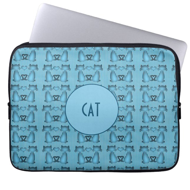 Blaue Katzen Hypnotische Streifen Design Spaß Pers Laptopschutzhülle (Vorderseite)