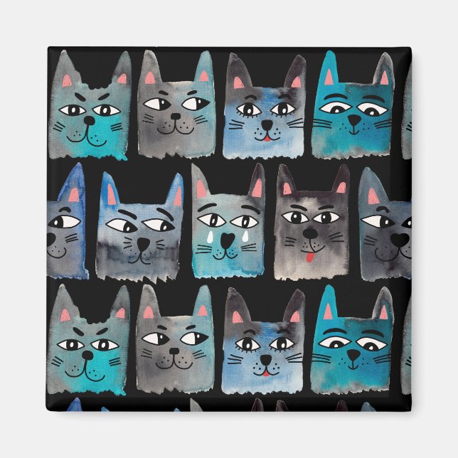 Blaue Katzen Magnet (Vorne)