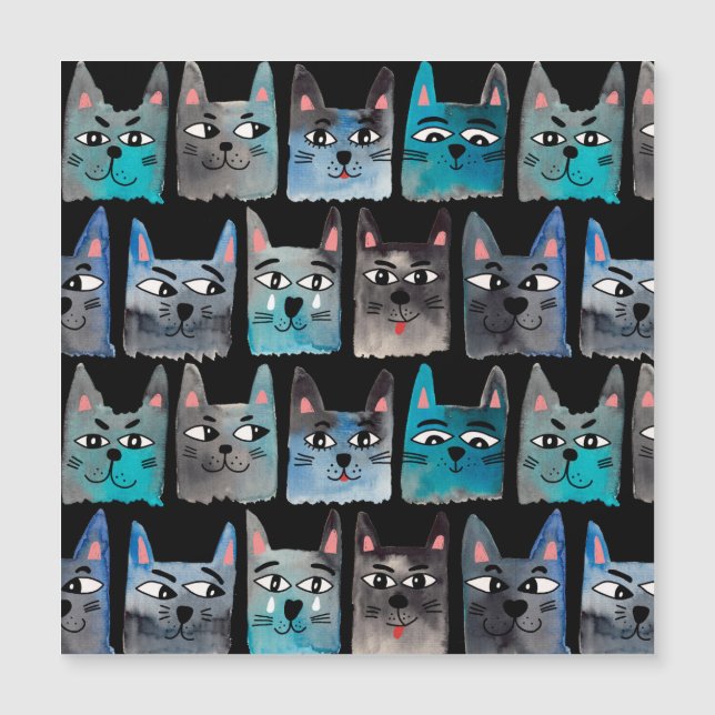 Blaue Katzen Magnetkarte (Vorderseite)