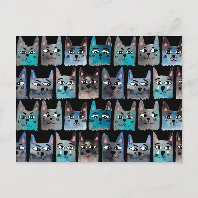 Blaue Katzen Postkarte (Vorderseite)