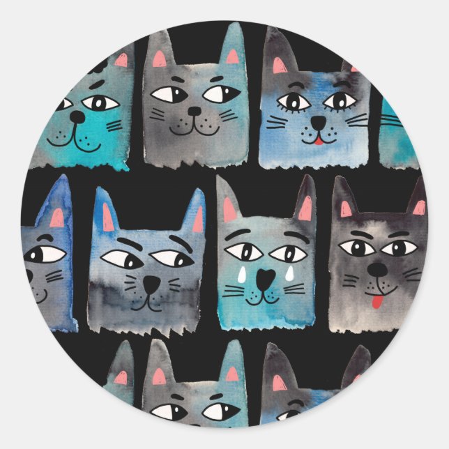 Blaue Katzen Runder Aufkleber (Vorderseite)
