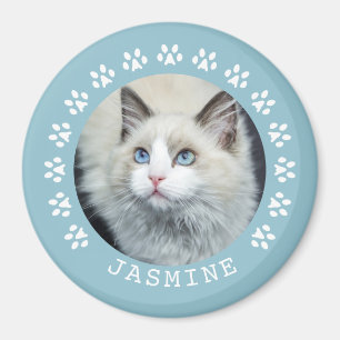 Blaue Katzen-Tatze druckt Rahmen-Haustier-Foto Magnet