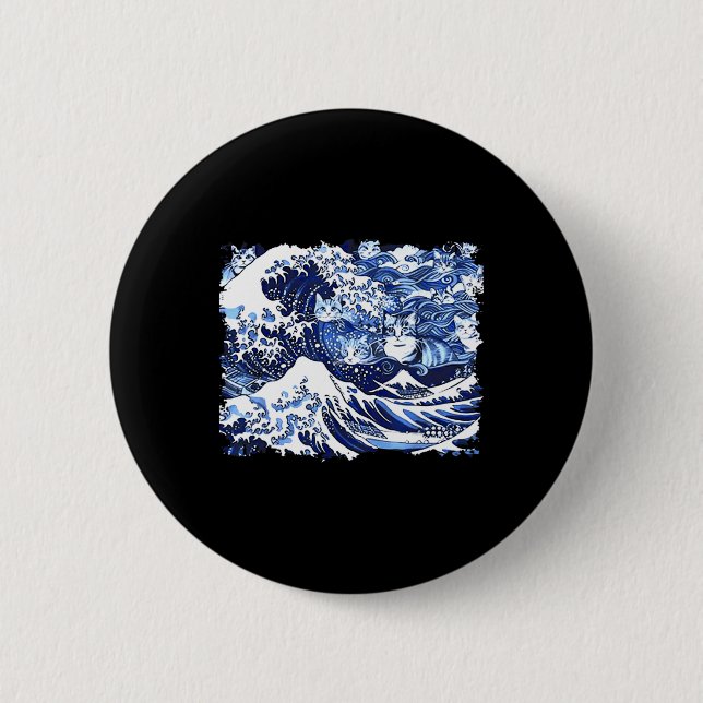 Blaue Katzen wellen auf Kamala Funny Cat Lady Button (Vorderseite)