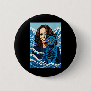 Blaue Katzen wellen für Kamala Funny Kamala Harris Button