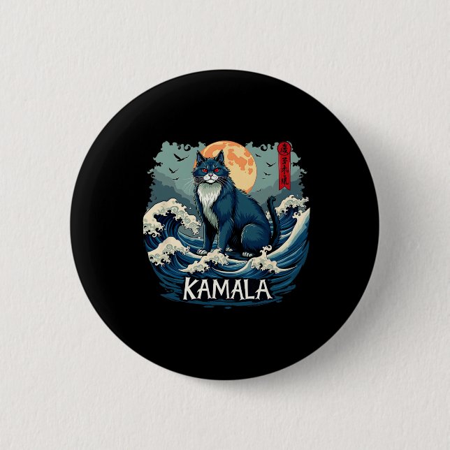 Blaue Katzen wellen nach Kamala Funny Button (Vorderseite)