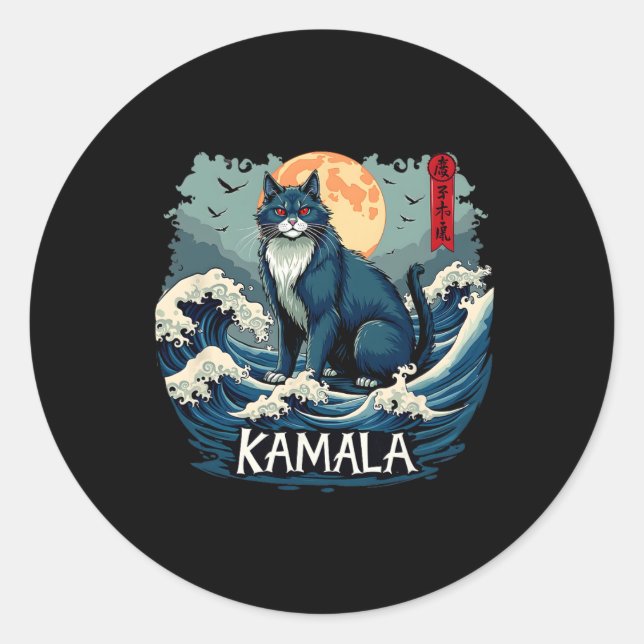 Blaue Katzen wellen nach Kamala Funny Runder Aufkleber (Vorderseite)